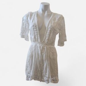 Honey Punch White Lace Romper